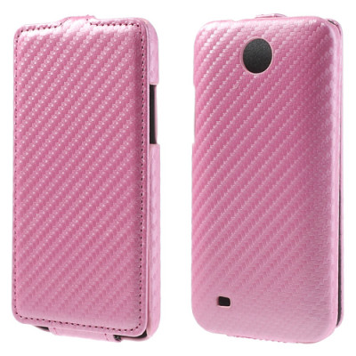 Кожени калъфи Кожени калъфи за HTC Кожен калъф Flip Carbon Fiber за HTC Desire 300 розов